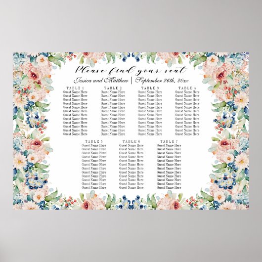 Aquarellblume 7 Tische Hochzeitssitze Poster (Vorne)