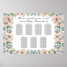 Aquarellblume 7 Tische Hochzeitssitze Poster