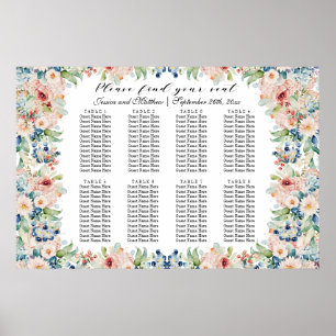 Aquarellblume 8 Tische Hochzeitssitze Poster