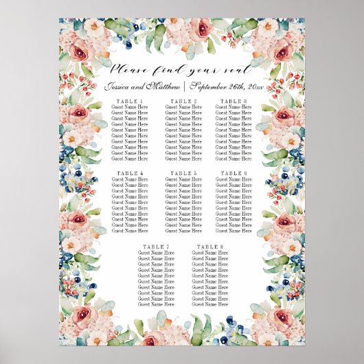 Aquarellblume 8 Tische Hochzeitssitze Poster (Vorne)