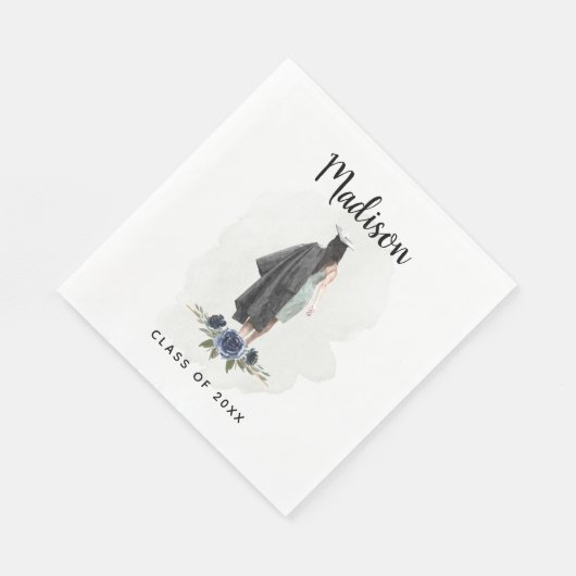 Aquarellblume Abschluss Ihr Name Grad Party Serviette (Ecke)