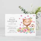 Aquarellblume Affe Kindermädchen Dusche Einladung (Stehend Vorderseite)