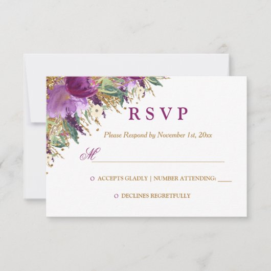 Aquarellblume Amethyst Wedding RSVP (Vorderseite)