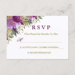 Aquarellblume Amethyst Wedding RSVP Karte