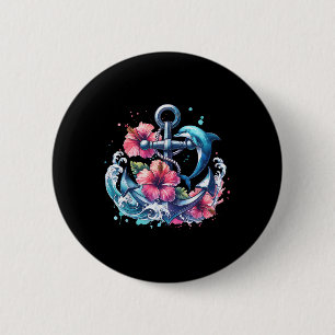 Aquarellblume Anker Dolphin Nautic Sea Anim Button