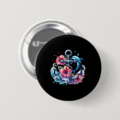 Aquarellblume Anker Dolphin Nautic Sea Anim Button (Vorne & Hinten)