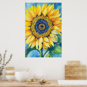 Aquarellblume auf einem blauen Hintergrund Poster (Küche)