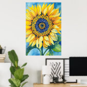 Aquarellblume auf einem blauen Hintergrund Poster (Heimbüro)