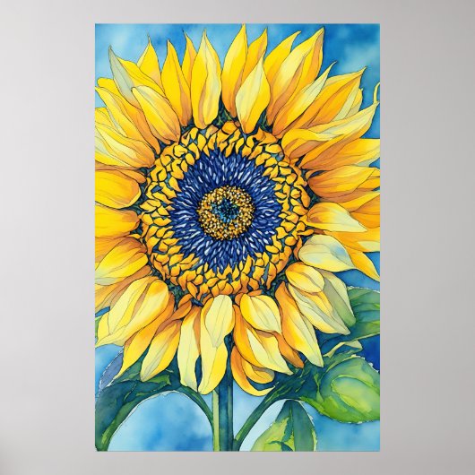 Aquarellblume auf einem blauen Hintergrund Poster (Vorne)