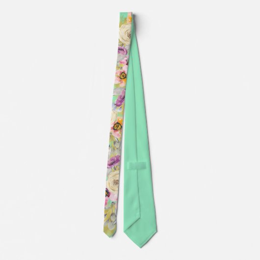 Aquarellblume auf Neo Mint Krawatte (Rückseite)