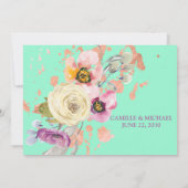 Aquarellblume auf Neo Minze mit Rose Gold Einladung (Rückseite)