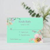 Aquarellblume auf Neo Minze mit Rose Gold RSVP Karte (Stehend Vorderseite)