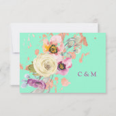 Aquarellblume auf Neo Minze mit Rose Gold RSVP Karte (Rückseite)