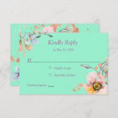 Aquarellblume auf Neo Minze mit Rose Gold RSVP Karte (Vorne/Hinten)