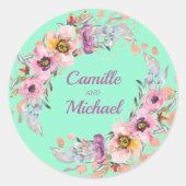 Aquarellblume auf Neo Minze mit Rose Gold Runder Aufkleber (Vorderseite)