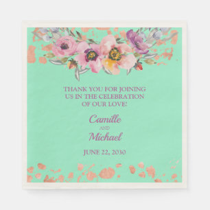 Aquarellblume auf Neo Minze mit Rose Gold Serviette