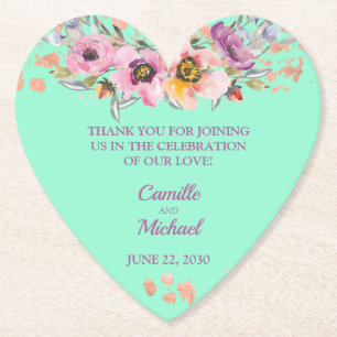 Aquarellblume auf Neo Minze mit Rose Gold Untersetzer