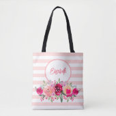 Aquarellblume auf rosa Streifen Monogramm Tasche B (Vorderseite)