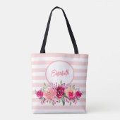 Aquarellblume auf rosa Streifen Monogramm Tasche B (Rückseite)