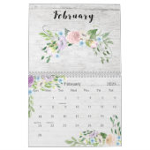 Aquarellblume auf rustikalem Holz Kalender (Feb 2027)