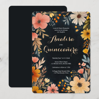 Aquarellblume aus dunklem Quinceñera CUSTOM Einladung