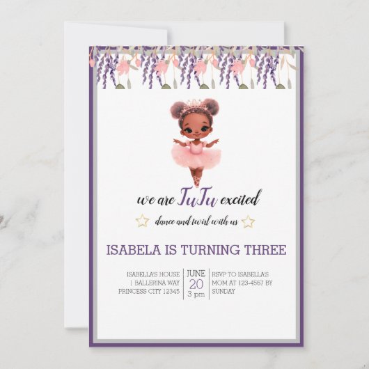 Aquarellblume Ballerina Tänzerin Geburtstag Einladung (Vorderseite)