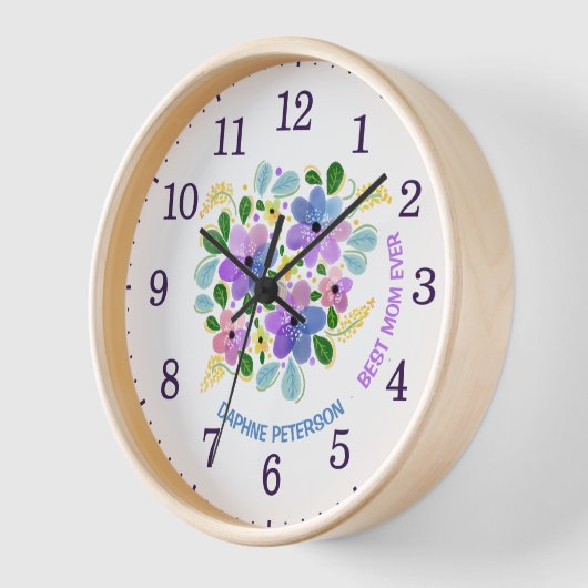 Aquarellblume Beste Mama je, individuelle Wand Uhr (Winkel)