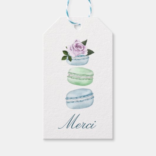 Aquarellblume Blau Macaron Merci/Vielen Dank Geschenkanhänger (Vorderseite)