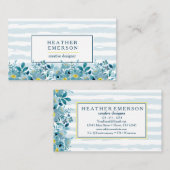 Aquarellblume | Blaue Hydrangeas und Gelb Visitenkarte (Vorne/Hinten)