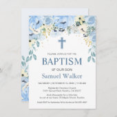 Aquarellblume Blauer Junge Taufe Einladung (Vorne/Hinten)