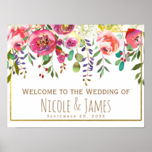 Aquarellblume Blume Moderne Hochzeit Willkommen Poster