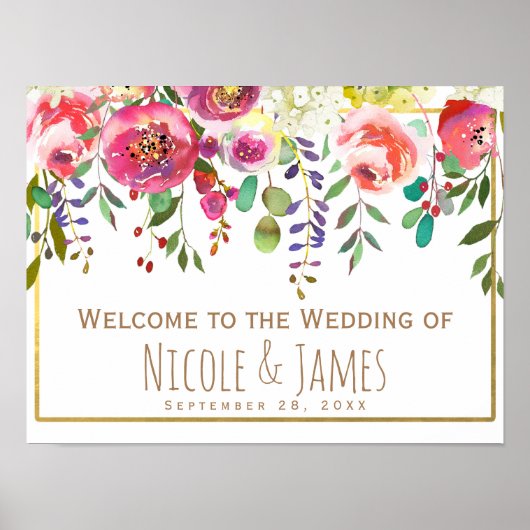 Aquarellblume Blume Moderne Hochzeit Willkommen Poster (Vorne)