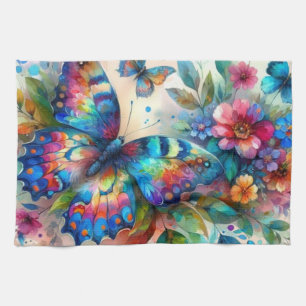 Aquarellblume Blütenblume Blume Blau Rosa Geschirrtuch