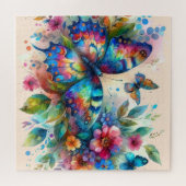 Aquarellblume Blütenblume Blume Blau Rosa Puzzle (Horizontal)