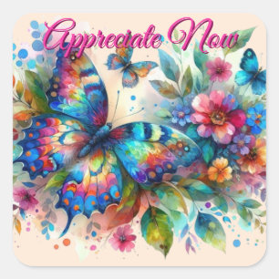 Aquarellblume Blütenblume Blume Blau Rosa Quadratischer Aufkleber