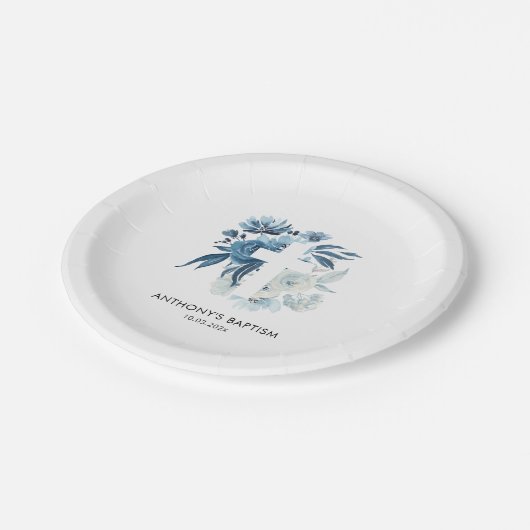 Aquarellblume Blütentaufe Pappteller (Schrägansicht)