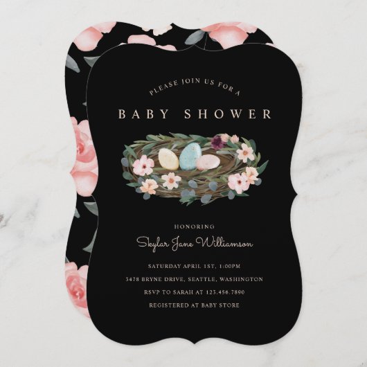 Aquarellblume Bohemisch Bird's Nest Baby Shower Einladung (Vorne/Hinten)