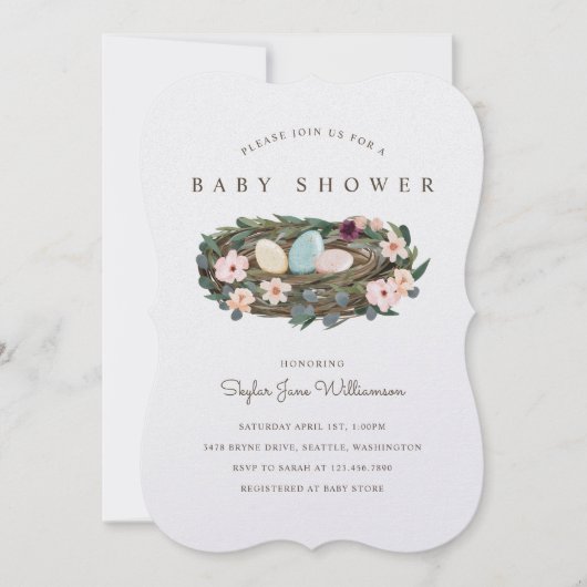 Aquarellblume Bohemisch Bird's Nest Baby Shower Einladung (Vorderseite)