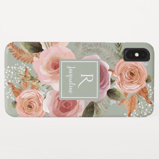 Aquarellblume BOHO Grünpflanzen Blatt Name Case-Mate iPhone Hülle (Rückseite (Horizontal))