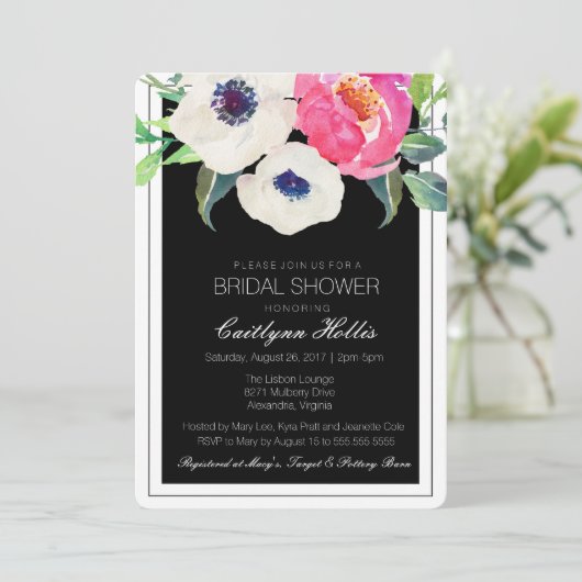 Aquarellblume Brautdusche Einladung (Stehend Vorderseite)