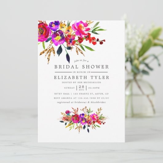 Aquarellblume Brautdusche Einladung (Stehend Vorderseite)