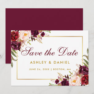 Aquarellblume Burgund Gold Save the Date BG