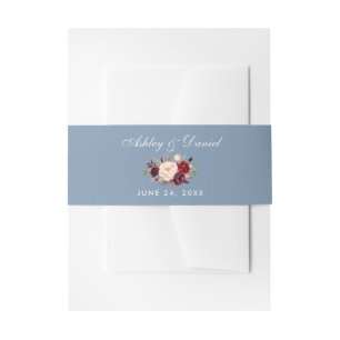 Aquarellblume Burgundy Dusty Blue Wedding Einladungsbanderole