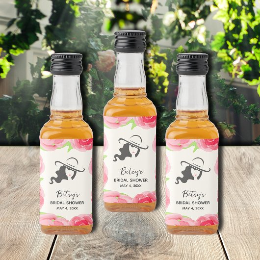 Aquarellblume Derby Brautparty Favoriten Mini Alkoholflaschenetikett