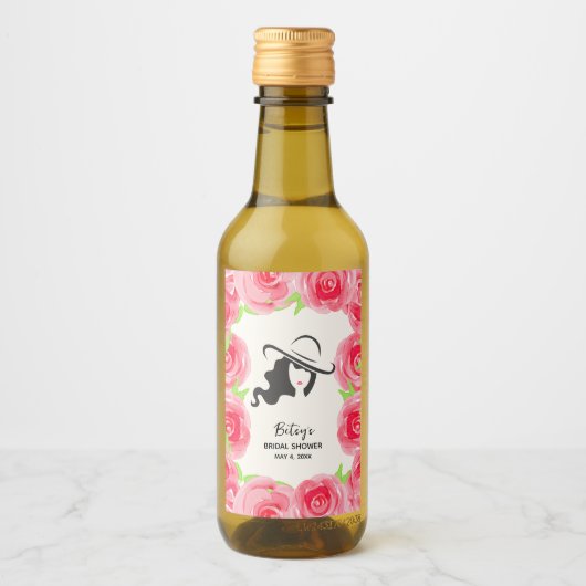 Aquarellblume Derby Brautparty Favoriten Mini Weinetikett (Vorderseite)