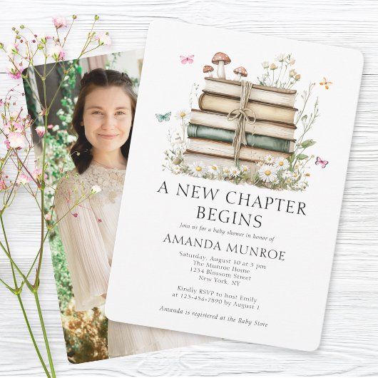 Aquarellblume Ein neues Kapitel Foto Kinderdusche Einladung