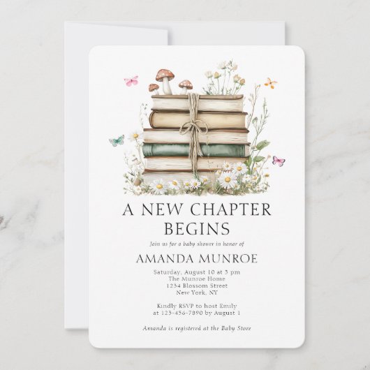 Aquarellblume Ein neues Kapitel Kinderdusche Einladung (Vorderseite)