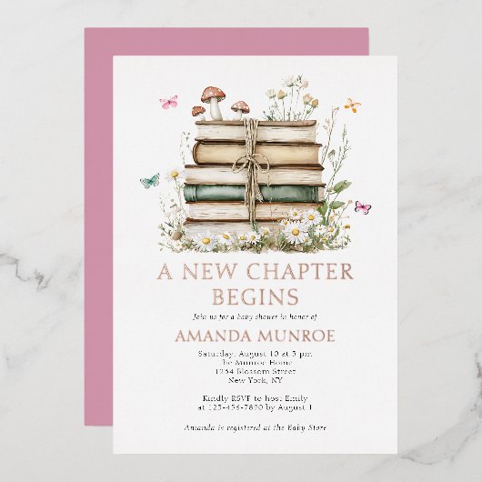 Aquarellblume Ein neues Kapitel Kinderdusche Folieneinladung (Vorderseite/Rückseite)