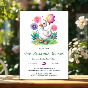Aquarellblume Eine ernste Gans erster Geburtstag Einladung