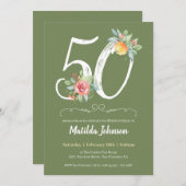 Aquarellblume Einfache 50. Geburtstagsparty Einladung (Vorne/Hinten)